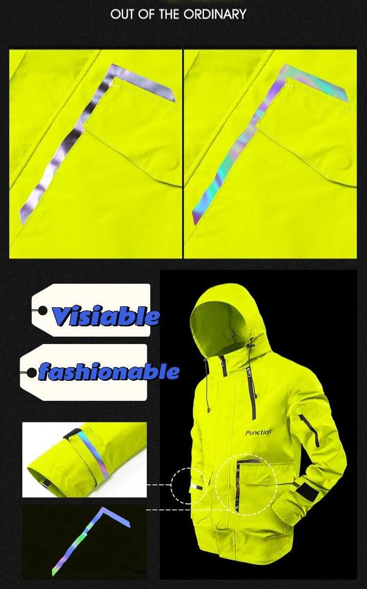 Men Running Jacket Waterproof Windbreaker Reflective Lightweight Windproof Bike Sport Outdoor Jacket