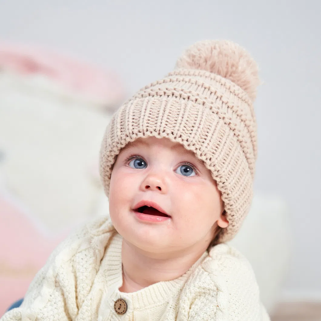 Customized High Quality New Born Baby Children POM POM Baby Ear for Girls Wool Winter Hats Knit Beanie